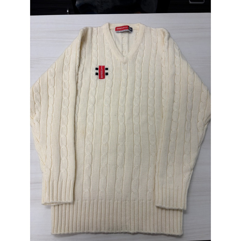 Gray-Nicolls Cricket Cable Knit V-Neck Sweater Vest Cream XL Cotton Blend